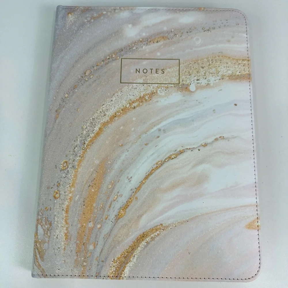 Eccolo Pink, Gold, Silver, Gray Marble Padfolio with Legal Pad, Pen Holder Loop